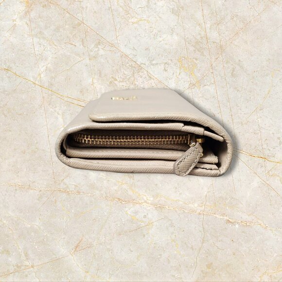 Prada Milano Saffiano Leather Logo Flap Snap Beige Long Continental Wallet - Picture 9 of 11